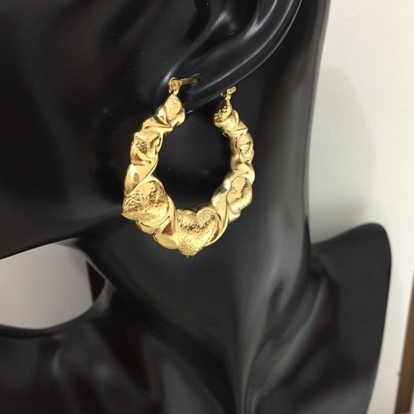 Heart Design Hoop Earrings-14K Gold Filled Rustic - Picture 2 of 6